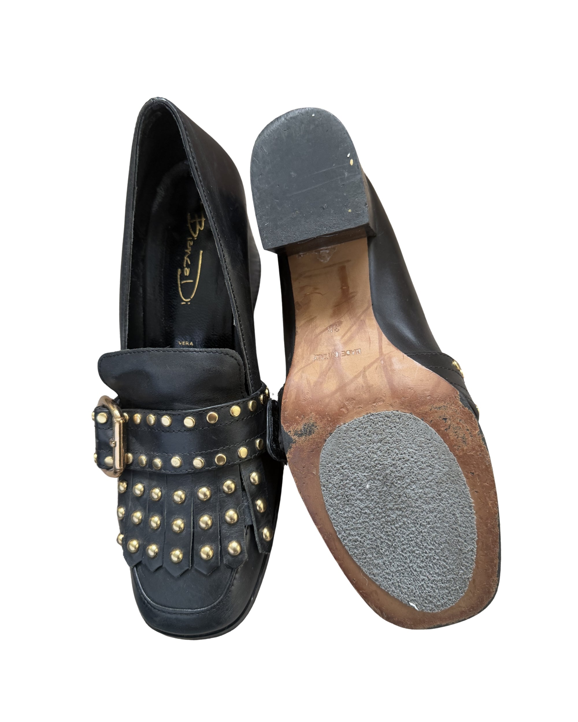 Gold Studded Leather Heeled Loafers [7]